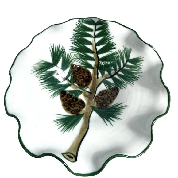 Vintage SHEEPSCOT RIVER Pottery Hand Painted PINECONE 7.25” Dish - Picture 2 of 10